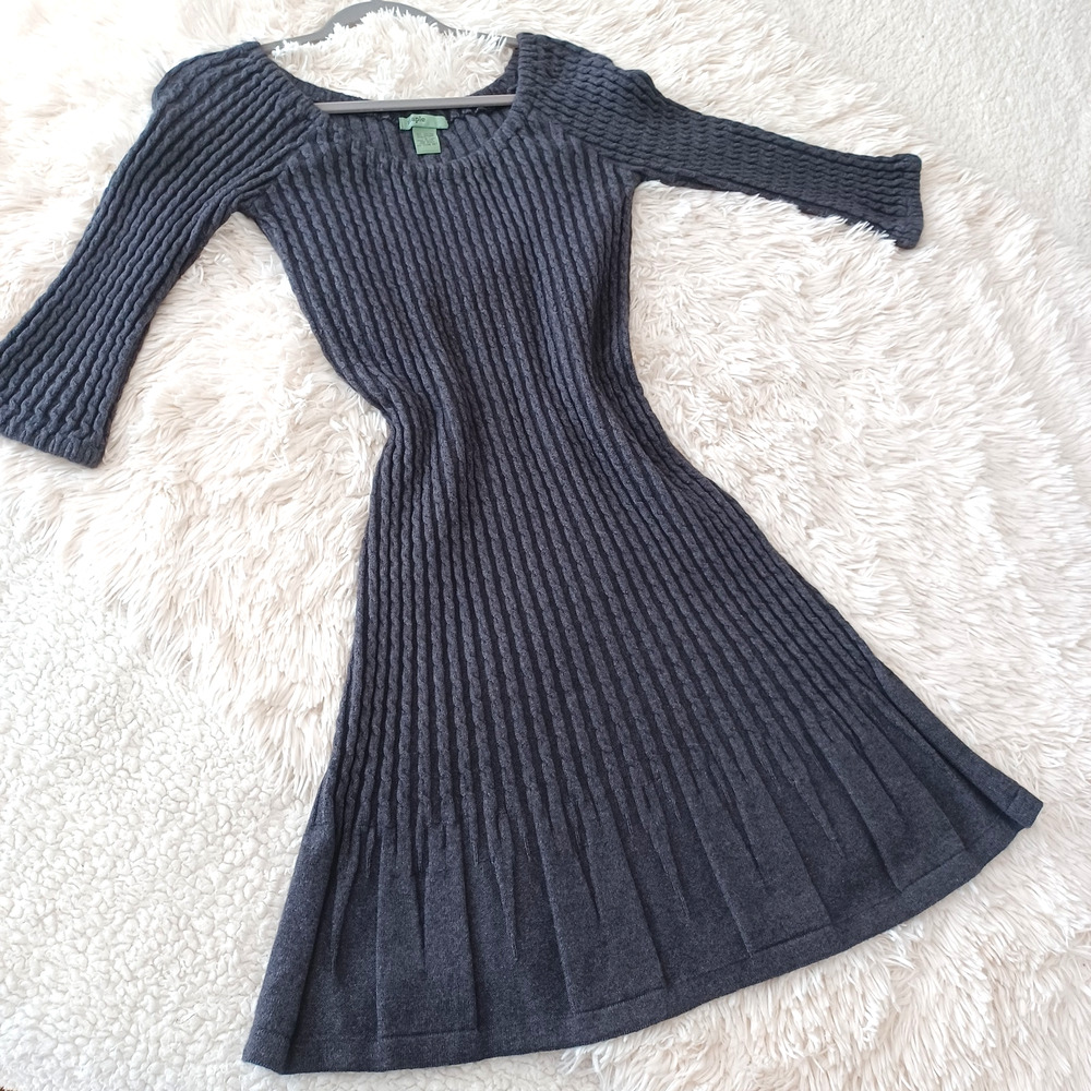 Maple Grey Rib-Knit Midi Dress Angora Rabbit Hair Size Small - Picture 2 of 6